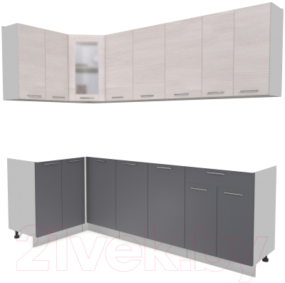 Кухонный гарнитур Интерлиния Мила 12x24 без столешницы (вудлайн кремовый/антрацит) - фото