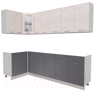 Кухонный гарнитур Интерлиния Мила 12x25 без столешницы (вудлайн кремовый/антрацит) - фото