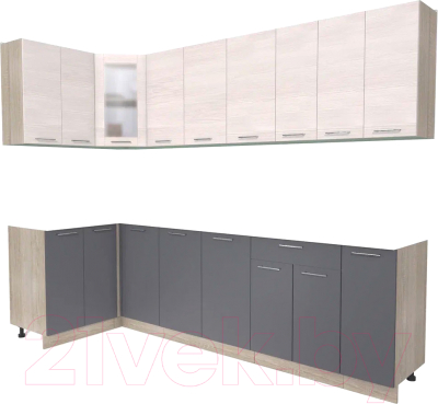 Кухонный гарнитур Интерлиния Мила 12x27 без столешницы (вудлайн кремовый/антрацит) - фото