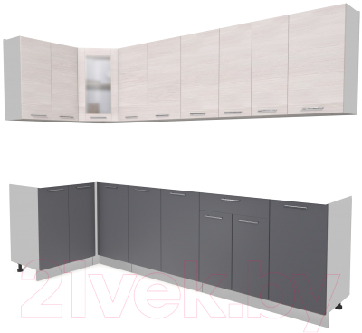 Кухонный гарнитур Интерлиния Мила 12x28 без столешницы (вудлайн кремовый/антрацит) - фото