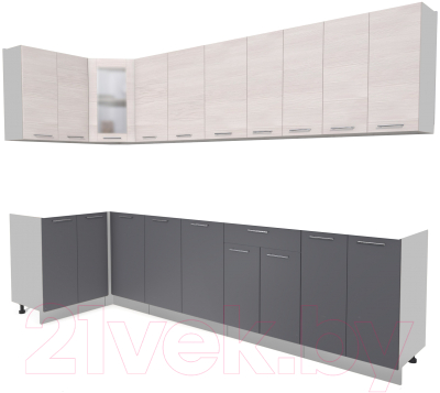 Кухонный гарнитур Интерлиния Мила 12x30 без столешницы (вудлайн кремовый/антрацит) - фото