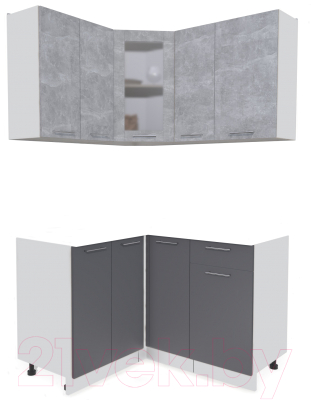 Кухонный гарнитур Интерлиния Мила 12x13 без столешницы (бетон/антрацит) - фото