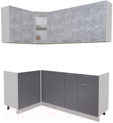 Кухонный гарнитур Интерлиния Мила 12x19 без столешницы (бетон/антрацит) - фото