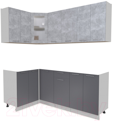 Кухонный гарнитур Интерлиния Мила 12x20 без столешницы (бетон/антрацит) - фото