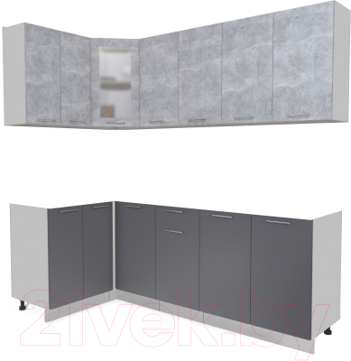 Кухонный гарнитур Интерлиния Мила 12x22 без столешницы (бетон/антрацит) - фото