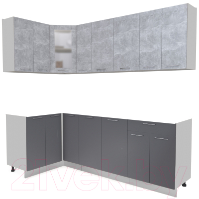 Кухонный гарнитур Интерлиния Мила 12x23 без столешницы (бетон/антрацит) - фото