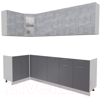 Кухонный гарнитур Интерлиния Мила 12x25 без столешницы (бетон/антрацит) - фото