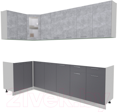 Кухонный гарнитур Интерлиния Мила 12x26 без столешницы (бетон/антрацит) - фото