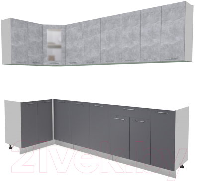 Кухонный гарнитур Интерлиния Мила 12x27 без столешницы (бетон/антрацит) - фото