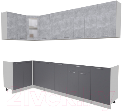Кухонный гарнитур Интерлиния Мила 12x28 без столешницы (бетон/антрацит) - фото