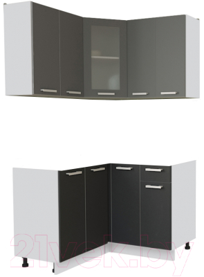 Кухонный гарнитур Интерлиния Мила 12x12 без столешницы (серебристый/антрацит) - фото