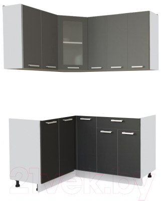 Кухонный гарнитур Интерлиния Мила 12x15 без столешницы (серебристый/антрацит) - фото