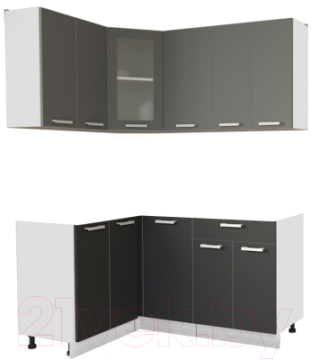 Кухонный гарнитур Интерлиния Мила 12x16 без столешницы (серебристый/антрацит) - фото