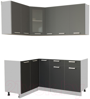 Кухонный гарнитур Интерлиния Мила 12x17 без столешницы (серебристый/антрацит) - фото