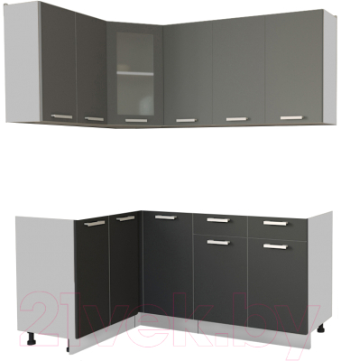 Кухонный гарнитур Интерлиния Мила 12x18 без столешницы (серебристый/антрацит) - фото