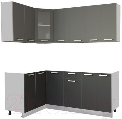 Кухонный гарнитур Интерлиния Мила 12x20 без столешницы (серебристый/антрацит) - фото