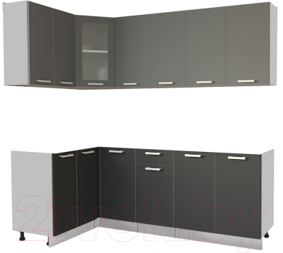 Кухонный гарнитур Интерлиния Мила 12x22 без столешницы (серебристый/антрацит) - фото