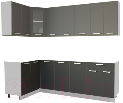 Кухонный гарнитур Интерлиния Мила 12x24 без столешницы (серебристый/антрацит) - фото