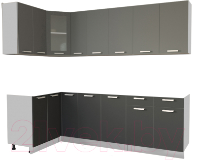 Кухонный гарнитур Интерлиния Мила 12x25 без столешницы (серебристый/антрацит) - фото