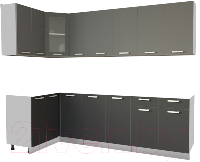 Кухонный гарнитур Интерлиния Мила 12x26 без столешницы (серебристый/антрацит) - фото