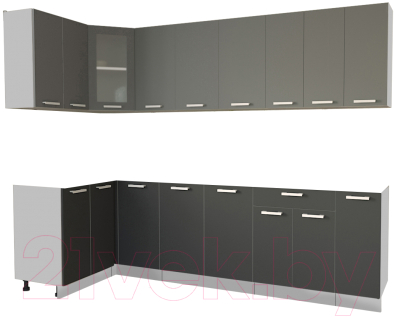 Кухонный гарнитур Интерлиния Мила 12x27 без столешницы (серебристый/антрацит) - фото