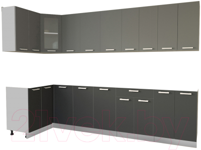 Кухонный гарнитур Интерлиния Мила 12x30 без столешницы (серебристый/антрацит) - фото
