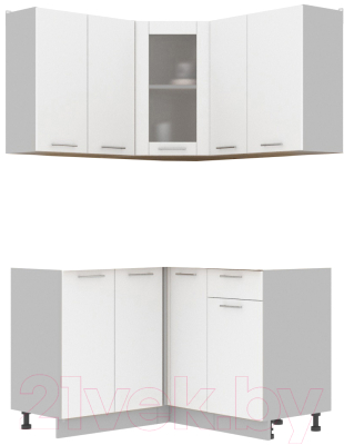 Кухонный гарнитур Интерлиния Мила 12x13 без столешницы (белый платинум) - фото