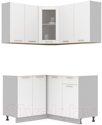Кухонный гарнитур Интерлиния Мила 12x14 без столешницы (белый платинум) - фото