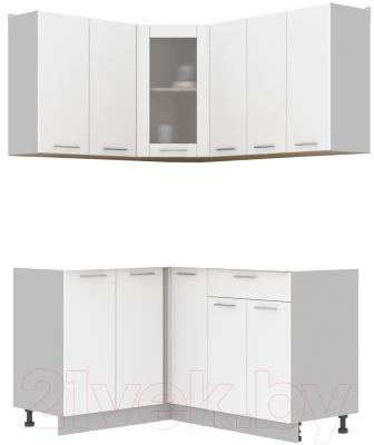 Кухонный гарнитур Интерлиния Мила 12x15 без столешницы (белый платинум) - фото