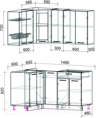 Кухонный гарнитур Интерлиния Мила 12x15 без столешницы (белый платинум)