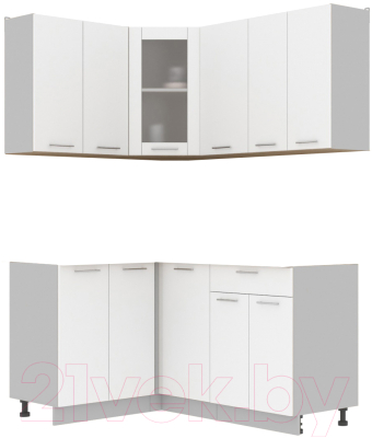 Кухонный гарнитур Интерлиния Мила 12x16 без столешницы (белый платинум) - фото