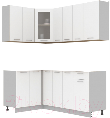 Кухонный гарнитур Интерлиния Мила 12x19 без столешницы (белый платинум) - фото