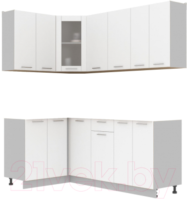 Кухонный гарнитур Интерлиния Мила 12x20 без столешницы (белый платинум) - фото