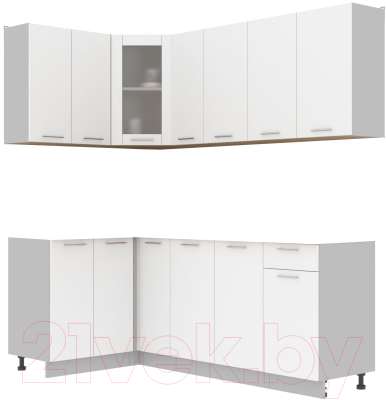 Кухонный гарнитур Интерлиния Мила 12x21 без столешницы (белый платинум) - фото