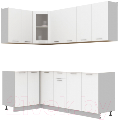 Кухонный гарнитур Интерлиния Мила 12x22 без столешницы (белый платинум) - фото