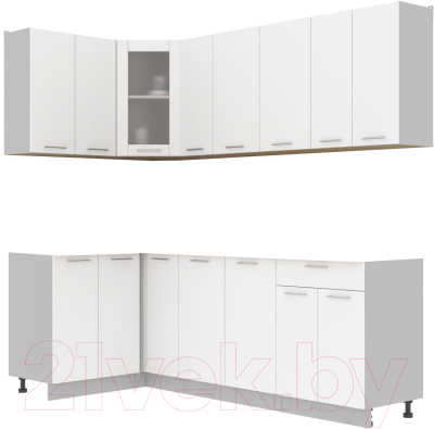 Кухонный гарнитур Интерлиния Мила 12x23 без столешницы (белый платинум) - фото
