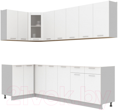Кухонный гарнитур Интерлиния Мила 12x26 без столешницы (белый платинум) - фото