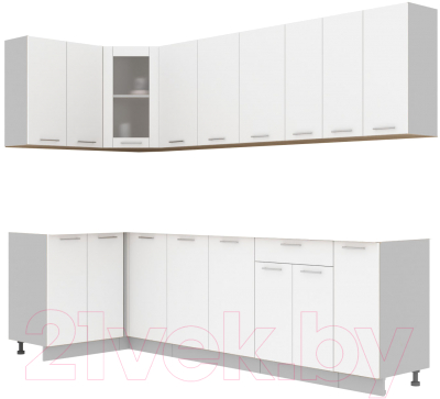 Кухонный гарнитур Интерлиния Мила 12x27 без столешницы (белый платинум) - фото