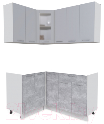 Кухонный гарнитур Интерлиния Мила 12x15 без столешницы (серебристый/бетон) - фото