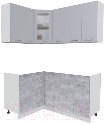 Кухонный гарнитур Интерлиния Мила 12x16 без столешницы (серебристый/бетон) - фото