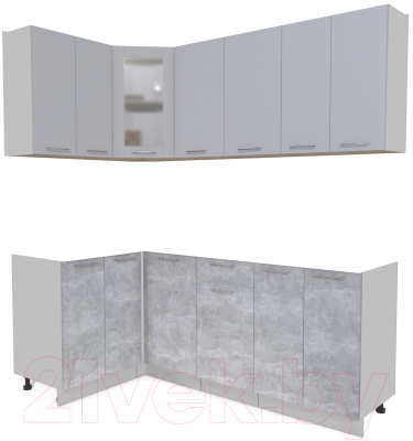Кухонный гарнитур Интерлиния Мила 12x20 без столешницы (серебристый/бетон) - фото