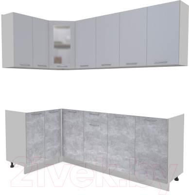 Кухонный гарнитур Интерлиния Мила 12x22 без столешницы (серебристый/бетон) - фото