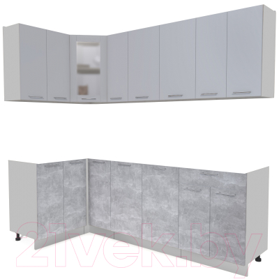 Кухонный гарнитур Интерлиния Мила 12x23 без столешницы (серебристый/бетон) - фото