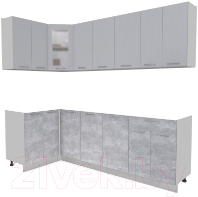 Кухонный гарнитур Интерлиния Мила 12x24 без столешницы (серебристый/бетон) - фото