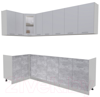 Кухонный гарнитур Интерлиния Мила 12x25 без столешницы (серебристый/бетон) - фото