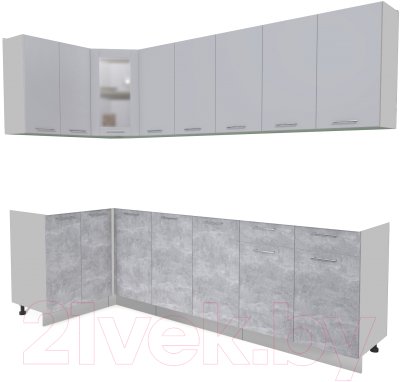 Кухонный гарнитур Интерлиния Мила 12x26 без столешницы (серебристый/бетон) - фото