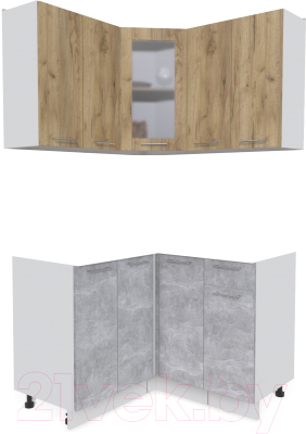 Кухонный гарнитур Интерлиния Мила 12x12 без столешницы (дуб золотой/бетон) - фото