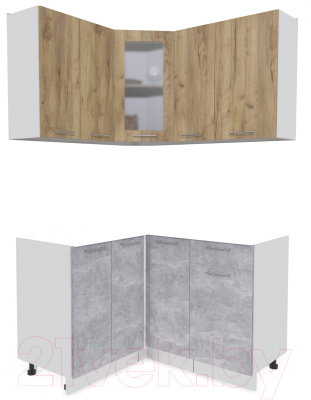 Кухонный гарнитур Интерлиния Мила 12x13 без столешницы (дуб золотой/бетон) - фото