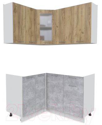 Кухонный гарнитур Интерлиния Мила 12x14 без столешницы (дуб золотой/бетон) - фото