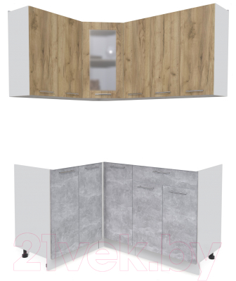 Кухонный гарнитур Интерлиния Мила 12x15 без столешницы (дуб золотой/бетон) - фото